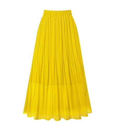 Chic Women's Chiffon Pleated A-Line Midi Skirt — Gold