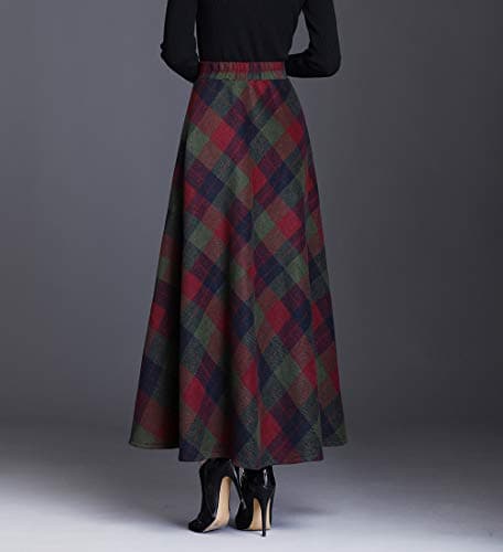 Biilyli Women's Elegant Plaid Wool High-Waisted Maxi Skirt