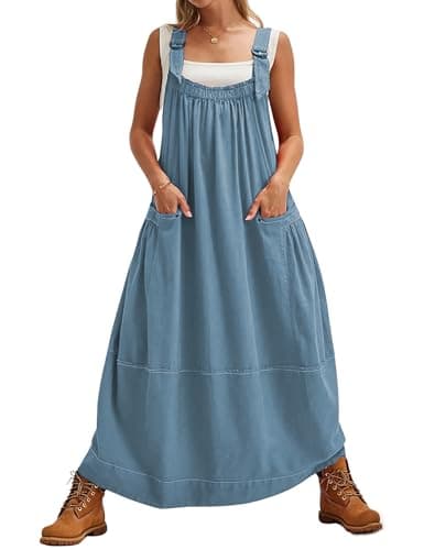 Yeokou Women's Midi Travel Dress with Adjustable Straps and Big Pockets — Blue