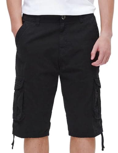 BEST SOUTH Men's Casual Long Cargo Shorts 13 Inches Relaxed Fit with Pockets — Black