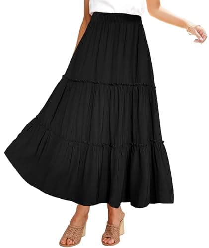 Afibi Women's High Waist A-Line Ruffle Swing Maxi Skirt with Pockets