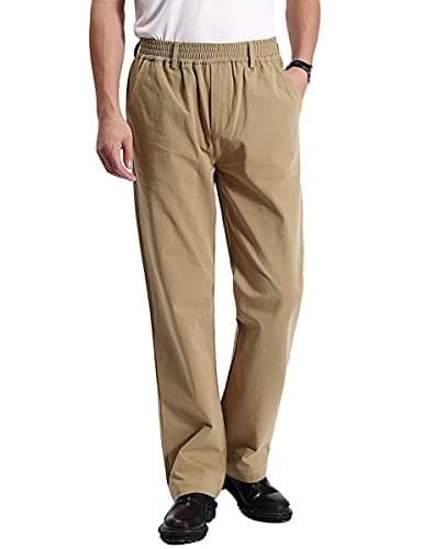 Casual Elastic Waist Twill Pants for Men by IDEALSANXUN — Dark Khaki