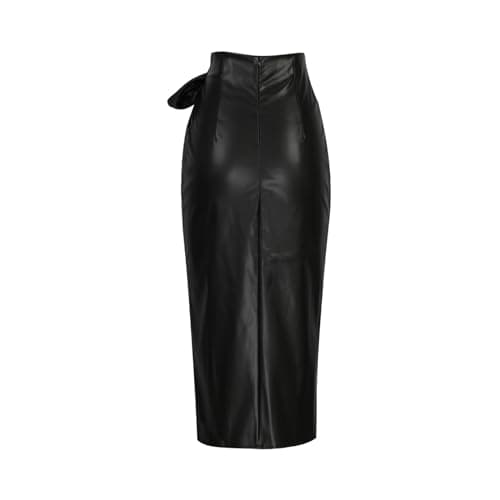 High Waist Pu Zipper Faux Leather Pencil Skirt with Tummy Control Split Midi Skirts