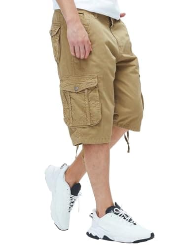 BEST SOUTH Men's Casual Long Cargo Shorts 13 Inches Relaxed Fit with Pockets