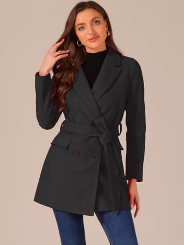 Allegra K Women's Belted Mid-Length Double Breasted Winter Coat