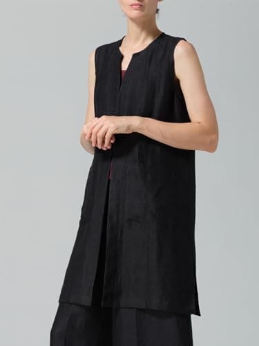 IDEALSANXUN Women Summer Linen Open Front Cardigan Vest Light