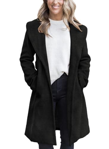 Fazortev Women's Winter Pea Coat with Big Lapel and Pockets — Black