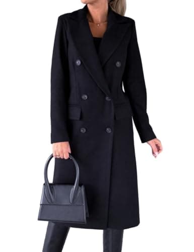 Women's Long Wool Trench Coat for Fall and Winter — Navy