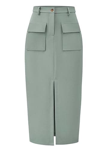 KIRUNDO Women's High-Wasted Cargo Midi Skirt — Sage Green