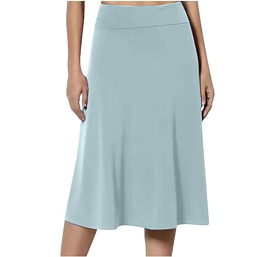 Spring & Summer High Waist Flared Midi Skirts for Women — Light Blue