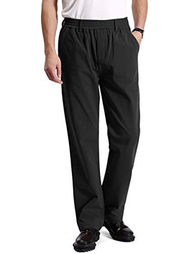 Casual Elastic Waist Twill Pants for Men by IDEALSANXUN — Black