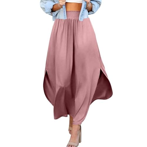 JJHAEVDY Women's Elastic Maxi Skirt with Pockets — Pink
