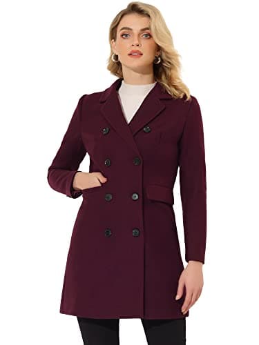 Allegra K Women's Elegant Notched Lapel Winter Trench Coat — Mulberry