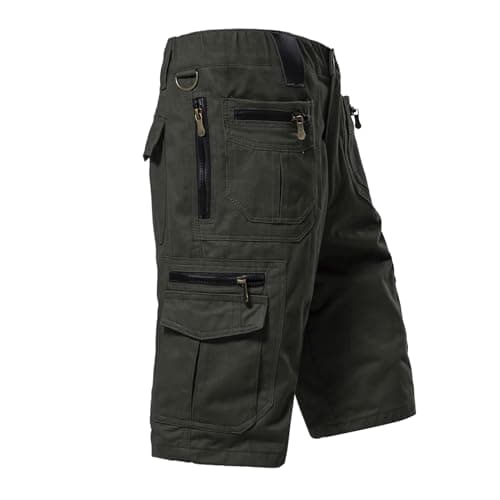 Mylldey Mens Regular Fit Elastic Waist 12 Pockets Cotton Cargo Shorts