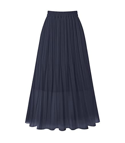 Chic Women's Chiffon Pleated A-Line Midi Skirt — Navy