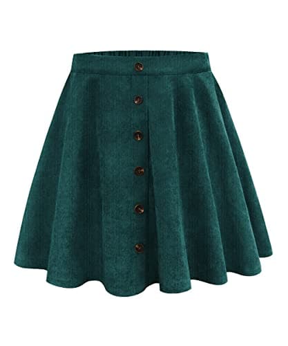 RITERA Plus Size Flared Casual Mini Skater Skirt/Pleated Plaid XL-5XL — 01-solid Dark Black Green