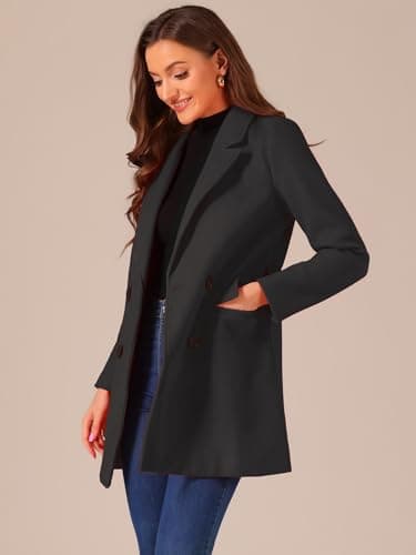 Allegra K Women's Belted Mid-Length Double Breasted Winter Coat