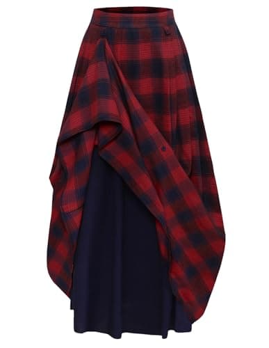 Scarlet Plaid High-Waist Skirt for Women with Pockets — Red Plaid