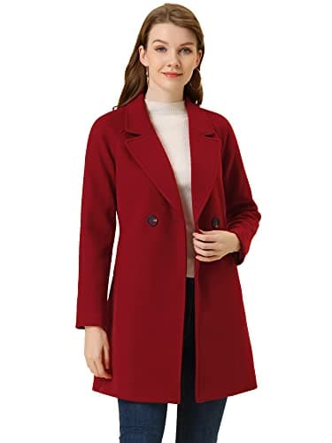 Allegra K Women's Notched Lapel Double Breasted Winter Coats — Dark Red