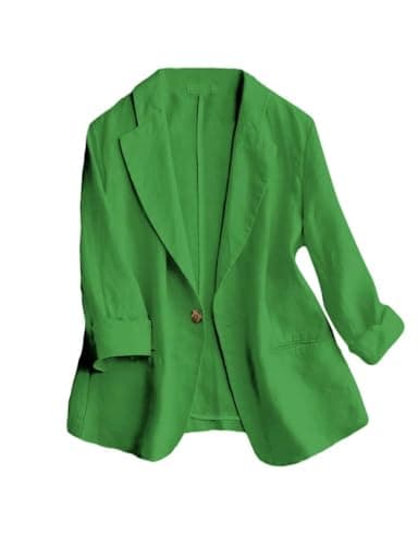 IDEALSANXUN Linen Women's 3/4 Sleeve Lightweight Blazer — Grass Green