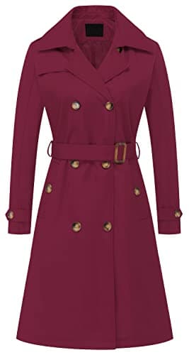 Chrisuno Women's Long Trench Coat with Belt and Hood — Wine Red