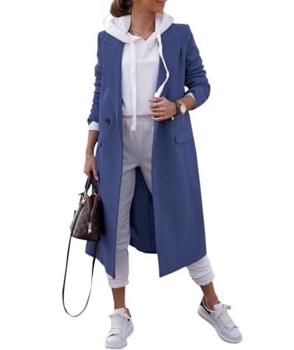 Zwurew Women's Double Breasted Pea Coat Wool Blend Winter Jackets — Blue