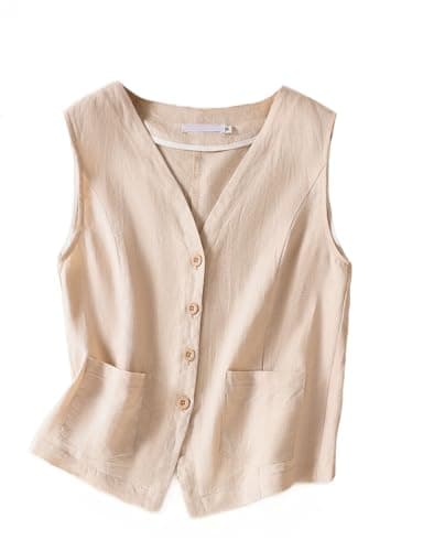 Linen vest for women, sleeveless blazer with button down cardigan