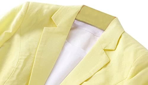 Jofemuho Women's Casual Solid Cotton Linen 3/4 Sleeve Short Work Blazer Jacket with Pocket
