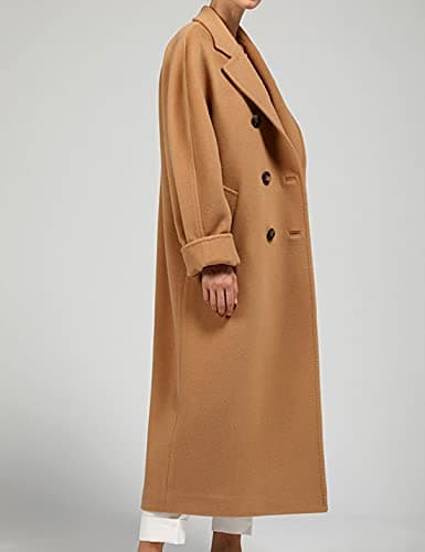 Himosyber Women's Wool Blend Camel Pea Coat with Notched Collar