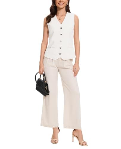 YOUNIFIZ Women's Lightweight Linen V-Neck Pocket Summer Vest