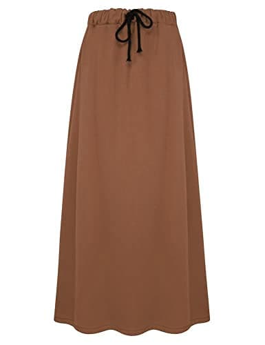 IDEALSANXUN Fleece Lined Long Waisted Warm Winter Skirts for Women with Pockets — Camel