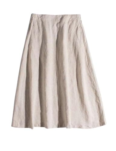 IDEALSANXUN High-Waisted Lightweight Linen Midi Skirt for Women with Pockets