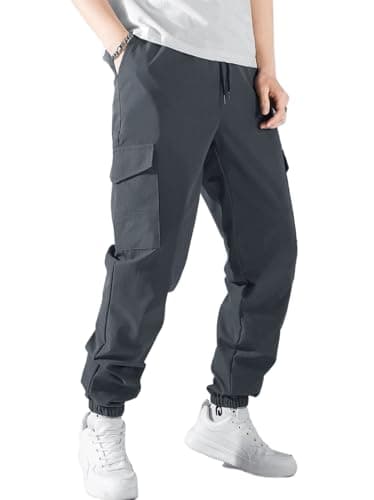 IDEALSANXUN Mens Casual Cotton Cargo Joggers with Drawstring Waist — Grey