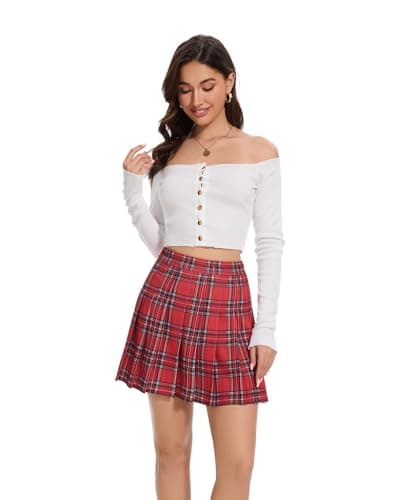 Shestellar Women's Comfortable High-Waist Pleated Mini Skirt