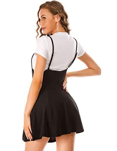 Jedyful Women's Casual High Waist Flare Skater Skirt with Shoulder Straps