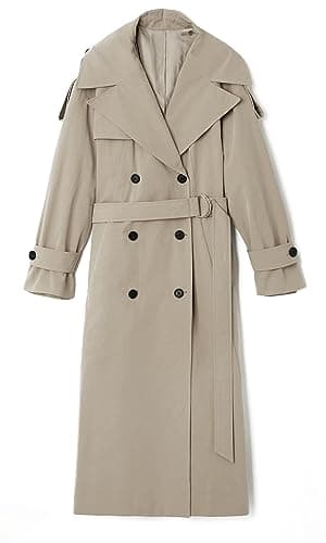 Womens Oversized Long Trench Coat Double Breasted Windproof Belted Overcoat