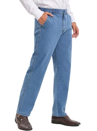 Men's Relaxed Fit Elastic Waist Jeans with Zipper and Button
