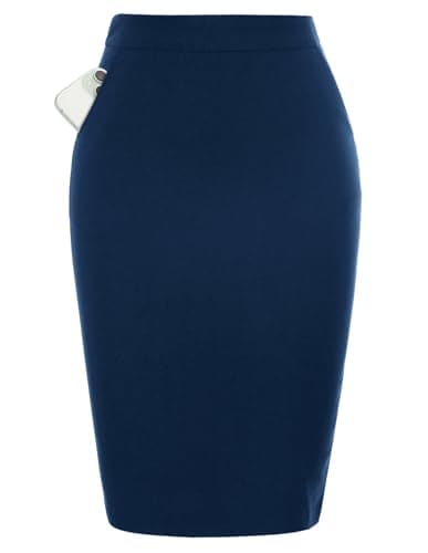 Kate Kasin Women's Knee-Length Stretchy Elastic Waist Business Pencil Skirt — Navy