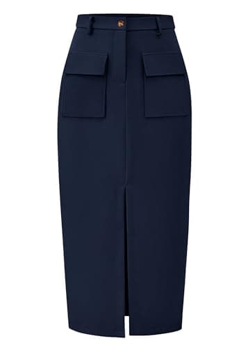 KIRUNDO Women's High-Wasted Cargo Midi Skirt — Navy