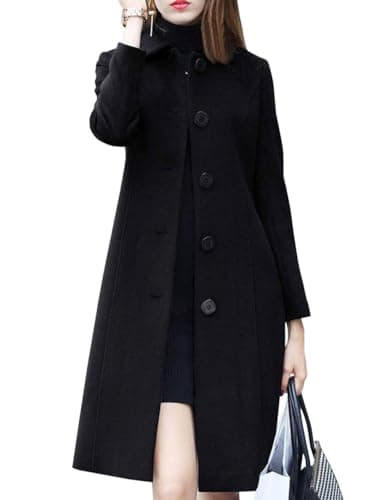Chouuyaotou Women's Elegant Fall Winter Wool Overcoat — Black