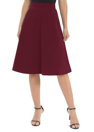 Urban CoCo Women's Elastic Flare Midi Skirt — Wine Red