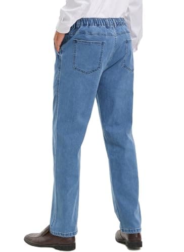 Men's Relaxed Fit Elastic Waist Jeans with Zipper and Button