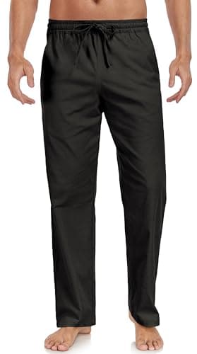 Janmid Men's Casual Linen Pants Elastic Waist Drawstring Yoga Beach trousers