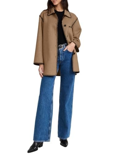 Yousify Women's Warm Wool Pea Coat Mid Length Casual Plus Size