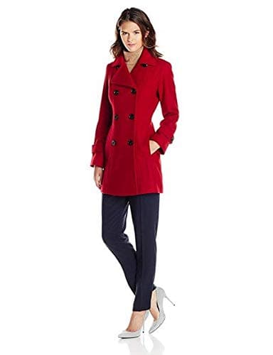 Anne Klein Women's Classic Double Breasted Wool Coat — Red
