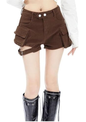 IDEWO Women's Denim Cargo Shorts - Y2k Vintage Grunge Goth