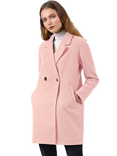 Allegra K Women's Notched Lapel Double Breasted Winter Coats — Light Pink