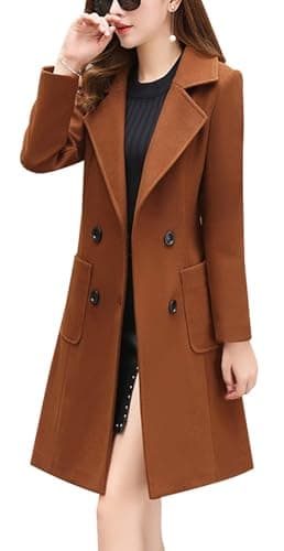 Elegant Women's Notched Collar Wool Blend Overcoat — Brown