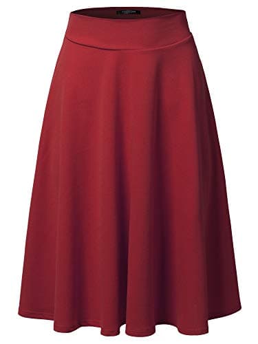 SSOULM Plus Size High Waist Flare Midi Skirt — Ssk004_burgundy