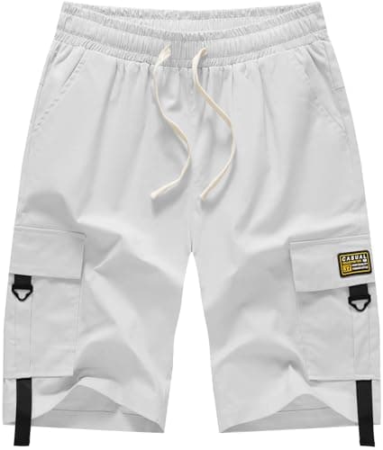 XinYangNi Men's Cargo Shorts Elastic Waist Casual Outdoor Lightweight Work Shorts Multi-Pockets — White3